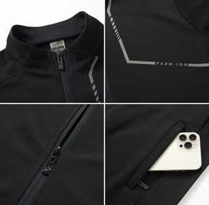 Survêtement pour homme, couleur unie, fermeture éclair intégrale, poches latérales, polyester respirant, décontracté, coupe régulière, col montant, manches longues - Product Image 4