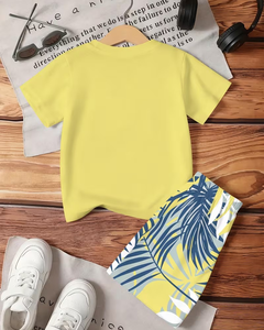 Yellow Tropical Print Jersey Boys Clothing Set Sweatshirt and Shorts Summer Casual Kids Outfit - Product Image 3