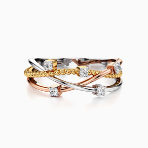 Anillo de Diamantes Cultivados en Laboratorio de Lujo con Múltiples Hileras Cruzadas para Mujer, Oro de 10K, 14K, 18K, Plata 925, 935, Joyería Fina de Dos Tonos - Product Image 2