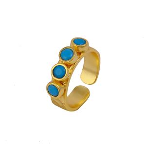 Blue Turquoise Multi Dot Band Adjustable <b>Ring</b> Stainless Steel <b>Gold</b> Plated Handmade Bezel <b>Set</b> Gemstone Statement <b>Rings</b> Wholesale - Product Image 2