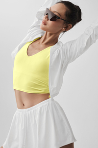 Women's <b>Yellow</b> V-Neck Sleeveless Short Fleece <b>Tank</b> <b>Top</b> Solid Knitted Sporty Activewear Breathable Fitness Crop <b>Top</b> - Product Image 4