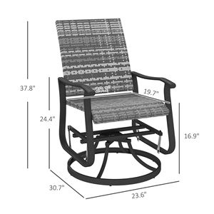 Set di 2 Sedie a Dondolo da Esterno con Schienale Alto, Grigie, Girevoli, in Vimini e Rattan con Telaio in Acciaio, Comode Sedie da Giardino - Product Image 3