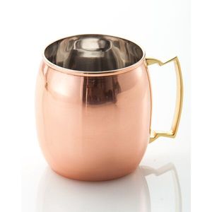 Taza Moscow Mule de cobre de aspecto moderno, vaso de acero inoxidable con asa dorada, recipiente redondo de metal para bebidas - Product Image 1