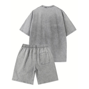 2026 Distressed Unisex <b>Vintage</b> Tee Acid Wash T Shirt Short Set Men's Unisex <b>Vintage</b> Casual Style Plain Blank Tee <b>Tracksuit</b> - Product Image 2