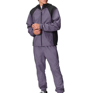 High Quality <b>Men's</b> <b>Summer</b> Hooded Printed Solid Windbreaker Jogging Track Suit Sets Breathable Waterproof 100% Cotton Quick Dry - Product Image 2