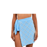 Oferta Especial: Sarongs Largos Bordados en Beige y Marrón con Diseño de Palmeras para Mujer, Conjunto de Ropa de Playa Asimétrica de Algodón Elástico y Fibra de Bambú