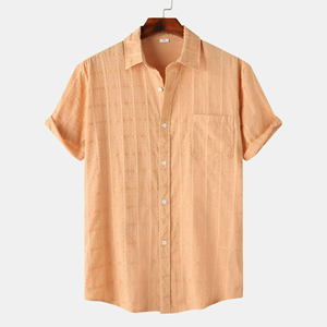 Camisa de Manga Corta Casual para Hombre, Estilo Verano 2026, Lino y Algodón, Color Sólido - Product Image 1
