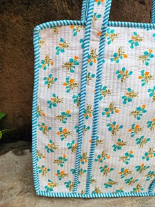 Bolsa de Mano de Algodón Acolchada Hecha a Mano con Cierre de Cremallera y Bordado, Bolsa de Compras Reutilizable Ecológica para Mujer - Product Image 4