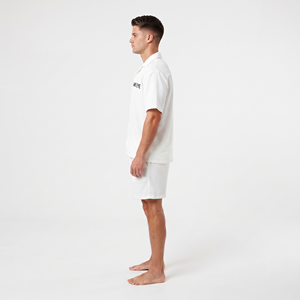 Ensemble chemise boutonnée et short pour homme, haute qualité, couleur blanche unie, tenue décontractée et sportive pour l'été - Product Image 2