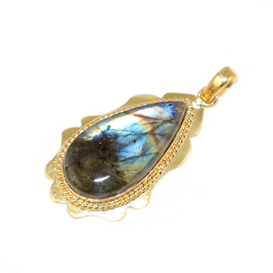 Pendentif en laiton plaqué or 22 carats avec pierre précieuse naturelle labradorite en forme de poire, style féminin, bijoux tendance pour filles, vente en gros - Product Image 2
