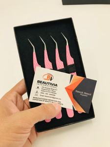 แหนบต่อขนตาสแตนเลสเคลือบผงสีชมพูสำหรับเด็กแบบมืออาชีพแหนบแยกแบบใช้มือปลายแหลม - Product Image 3