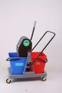 Double Bucket <b>Mop</b> Cart 10-15L With Side Press Mechanism Red And Blue Plastic Modern Style - Product Image 4