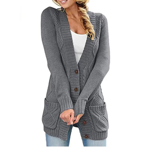 Abrigo Largo de Invierno para Mujer, Estilo Europeo Americano, Casual, Color Sólido, Tejido de Punto Trenzado, Secado Rápido, Transpirable - Product Image 3