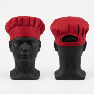 Premium 240 GSM Waterproof Polycotton Twill <b>Red</b> Panel Unisex Chef Cap Adjustable Custom Woven Embroidery Logo Restaurant Bar Use - Product Image 1