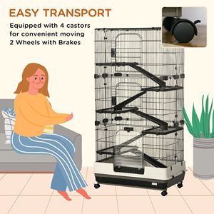 Gabbia per Conigli a 6 Livelli Nera con Ruote e Ampio Spazio Abitativo per Proprietari di Animali Domestici - Product Image 5