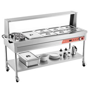 Scaldavivande Elettrico Commerciale Professionale 7 Vaschette 2 Pentole 1800W per Buffet e Catering, Attrezzatura per Mantenimento Calore con Copertura Protettiva - Product Image 1
