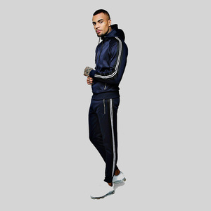 Conjunto Deportivo de Hombre a la Moda, Color Azul Marino, Sudadera con Capucha y Cremallera Completa, Pantalones de Poliéster de Color Sólido, Corte Regular, para Otoño - Product Image 3
