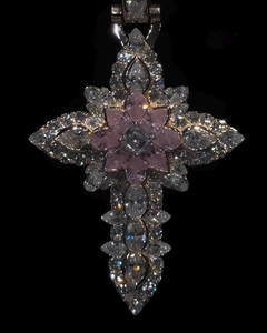 Colgante de Cruz Floral de Plata de Ley 925 con Moissanita Rosa, Estilo Diamante, Iced Out, Hip Hop, Colgante Religioso de Declaración - Product Image 3