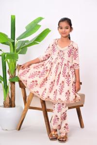 Conjunto de Salwar Kameez Moderno para Niñas, Estampado Floral, Algodón Elástico hasta el Suelo, Secado Rápido, Protección Solar - Product Image 3