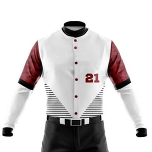 Maillot de baseball personnalisé pour homme, blanc et rouge, manches longues, boutons sur le devant, numéro d'équipe brodé 21, vêtements respirants pour toutes les saisons - Product Image 3