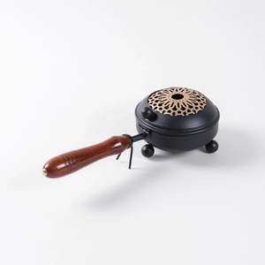 Bela Artisan Brass <b>Bakhoor</b> Burner Wooden Handle Indian Incense Charcoal Burner Black Metal Mabkhara <b>Oud</b> Burner Aromatic - Product Image 1