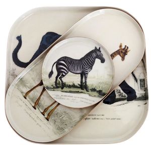 Juego de bandejas de servir con estampado animal vintage, bandeja decorativa de metal para desayuno, vajilla moderna rústica para el hogar, bandejas de servir para la mesa de cocina. - Product Image 1