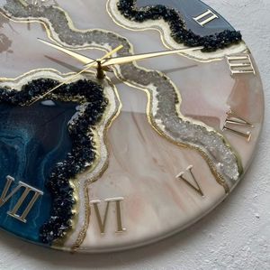 Round Resin Wall <b>Clock</b> Abstract Geometric Bohemian Design <b>Roman</b> Numerals Quartz Analog Silent Living Room Decor - Product Image 3