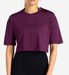 Camiseta Deportiva de Mujer, Corte Asimétrico, Manga Corta, Cuello Redondo, Tejido de Punto, Spandex, Poliéster, Secado Rápido, Ajuste Holgado, Color Sólido - Product Image 3