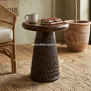 Mesa Auxiliar Redonda de Madera de Teca de Lujo Moderno para Sala de Estar, Dormitorio y Decoración de Interiores del Hogar - Product Image 6