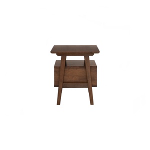 Japandi <b>Walnut</b> Wooden Side Bed <b>Table</b> with Floating Storage Drawer in Rubberwood for Bedroom and Hospitality Projects - Product Image 1