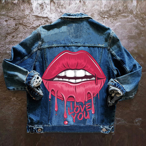 Blouson en cuir noir style décontracté 2022 pour homme, imprimé graphique lèvres, respirant et séchage rapide, vente en gros - Product Image 6