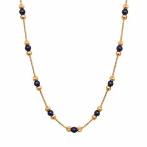Collar de Cadena con Cuentas de Oro Sólido de 18K y Cuentas de Cristal Azul, Elegante Regalo para Mujer, Joyería Moderna para Uso Diario - Product Image 1