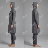 Conjunto de Burkini y Leggings con Capucha de Manga Larga Transpirable para Mujer, Traje de Baño Modesto para Uso Familiar en Playa o Resort, UPF50+, Ecológico