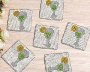 Cute Beaded Cocktail Coasters 1 Piece Eco-Friendly Portable Luxury with Lemon Drink Design Washable <b>Bar</b> <b>Mats</b> for Drink Serving - Product Image 1