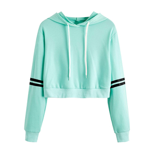 เสื้อฮู้ดครอปสีเขียวมิ้นท์สำหรับผู้หญิง แขนยาว ผ้าถัก คอตตอนเนื้อแน่น ด้านหน้าเป็นผ้าทึบ เป็นมิตรกับสิ่งแวดล้อม ระบายอากาศได้ดี เหมาะสำหรับใส่ลำลองในฤดูใบไม้ร่วง - Product Image 1