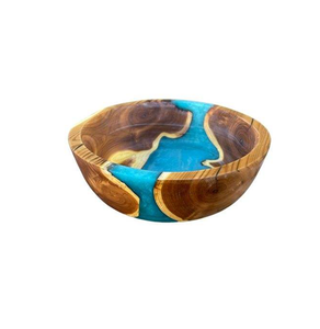 Bol de service décoratif en bois et résine époxy de qualité export, luxueux et abordable, pour vos repas. - Product Image 1