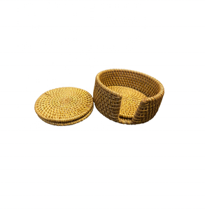 Tapis de tasse de tissage de rotin rond de tendance chaude/ensembles de caboteur de jonc de mer de 10cm/napperon en bambou naturel accessoires de décoration de Table à la maison - Product Image 1