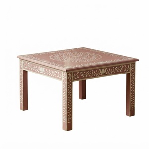 Mesa de centro hecha a mano con incrustaciones de hueso, patrón geométrico óptico en blanco y negro, mesa central de lujo para sala de estar, muebles de hotel. - Product Image 2