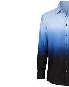 เสื้อเชิ้ตผู้ชายสีน้ำเงินอ่อนไล่เฉดสีดำ ผ้าฝ้ายพรีเมียม แขนยาว ติดกระดุม สวมใส่ได้ทั้งแบบลำลองและเป็นทางการ ผลิตตามสั่ง จำหน่ายส่ง - Product Image 3