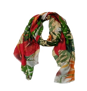 Meilleure vente 100% foulards pour femmes en coton modal Hibiscus imprimé floral abstrait de haute qualité doux élégant rouge châle numérique - Product Image 1