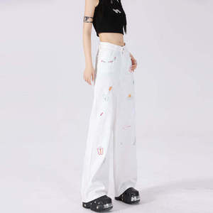 Women's Mid Wide Leg Cotton Breathable Quick Dry Pants with Hand Embroidery Loose Fit Full Length Casual Summer - Product Image 3