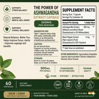 Capsules d'extrait de racine d'Ashwagandha 100% naturelles, complément alimentaire, capsule d'Ashwagandha pour soulager le stress et soutenir l'énergie et la résistance