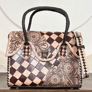 Bolso Tote de Cuero a Cuadros Hecho a Mano para Mujer 2026, de Moda, con Correa Cruzada de Cuero Genuino de Vaca, Gran Capacidad, Bolso de Hombro - Product Image 4