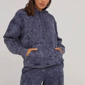 Ensemble de survêtement streetwear pour hommes et femmes, veste coupe-vent, pantalon de jogging, effet délavé, imprimé uni, à capuche, logo personnalisé, maternité - Product Image 3