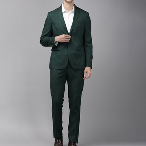Traje de Negocios Estilo Británico para Hombre, Mezcla de Lana y Poliéster, Verde Oscuro a Cuadros, Cuello de Solapa con Muescas, Ropa Formal - Product Image 3