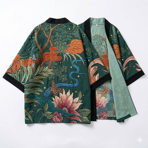 เสื้อคลุมกิโมโนญี่ปุ่นแบบกันน้ำสำหรับฤดูร้อน ชุดชายหาดแฟชั่นสตรีทลายดอกไม้ แต่งผ้าลูกไม้ ระบายอากาศได้ดี สวมใส่สบาย - Product Image 1