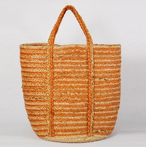 Sac fourre-tout en jute rayé TYNTRA pour femme, style bohème, écologique, ouvert, taille personnalisable, pour l'été, la plage, usage quotidien, avec lettres - Product Image 1
