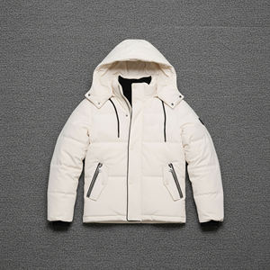 Veste matelassée blanche à capuche pour homme, coupe-vent, fermeture éclair, rembourrage en polyester, manteau d'hiver décontracté, coupe régulière, vente en gros - Product Image 6
