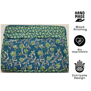 Funda para Portátil de Algodón Estampada a Mano Artesanal India, Ecológica, Acolchada, Duradera, Lujosa, Clásica, con Bolsillos con Cremallera, Larga - Product Image 3