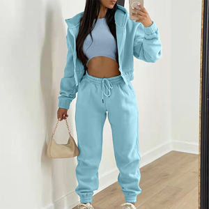 Conjunto de Sudadera con Capucha y Pantalones Deportivos para Mujer, Color Azul Claro, Tejido Casual, Manga Larga, Color Sólido, Transpirable, Ropa de Primavera - Product Image 6